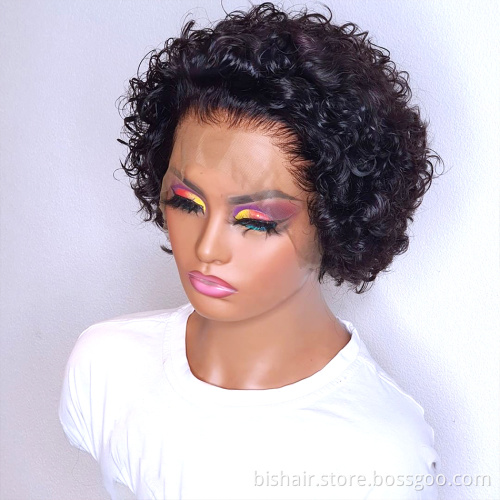 Short curly hair lace wig Pixie Cut suitable for women Brazilian real human hair 150% high-density non-glue pre-pulled front wig